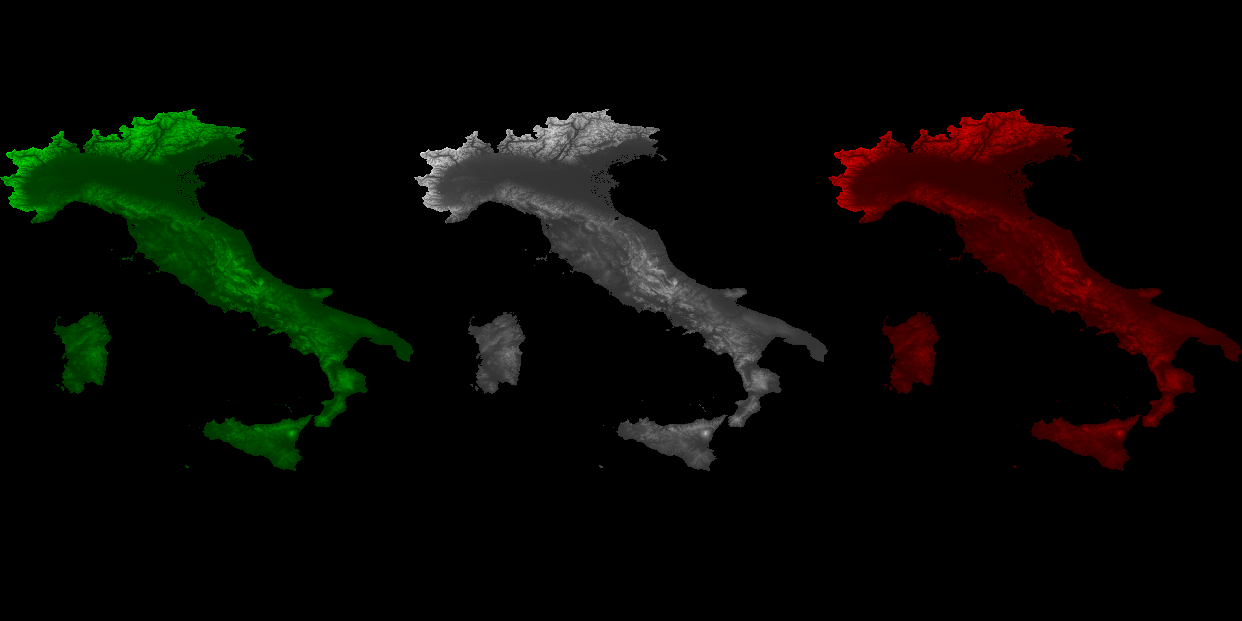 Elevation map of Italy using the colors of its national flag
